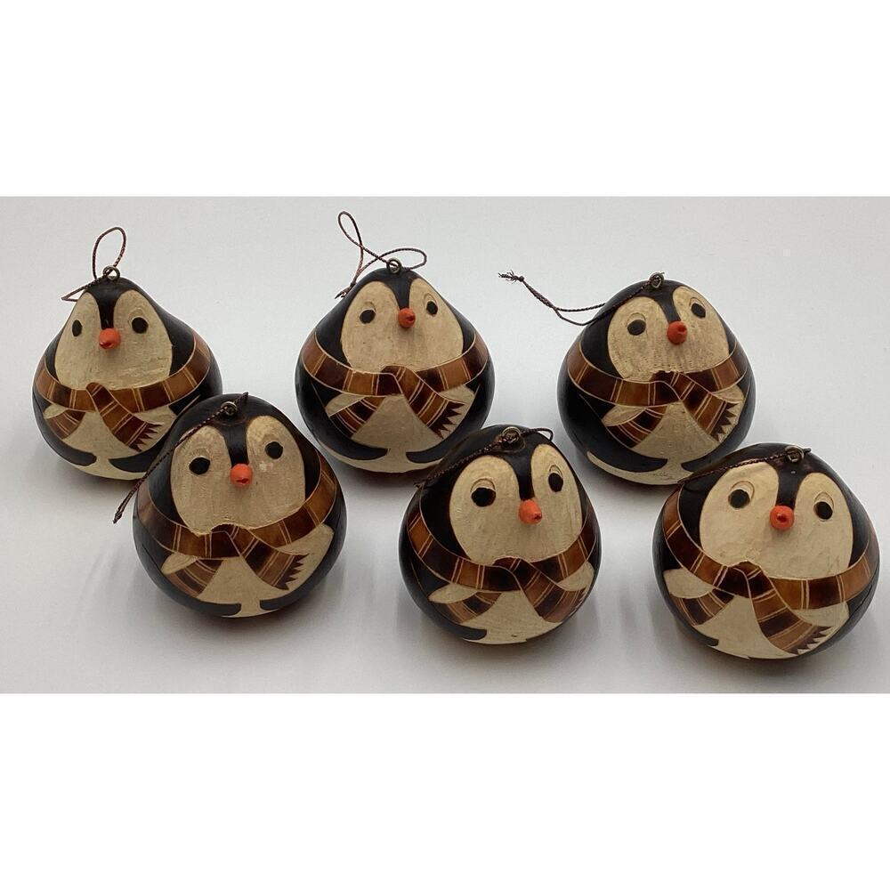 Mini gourd penguin hand carved christmas ornaments lot of 6